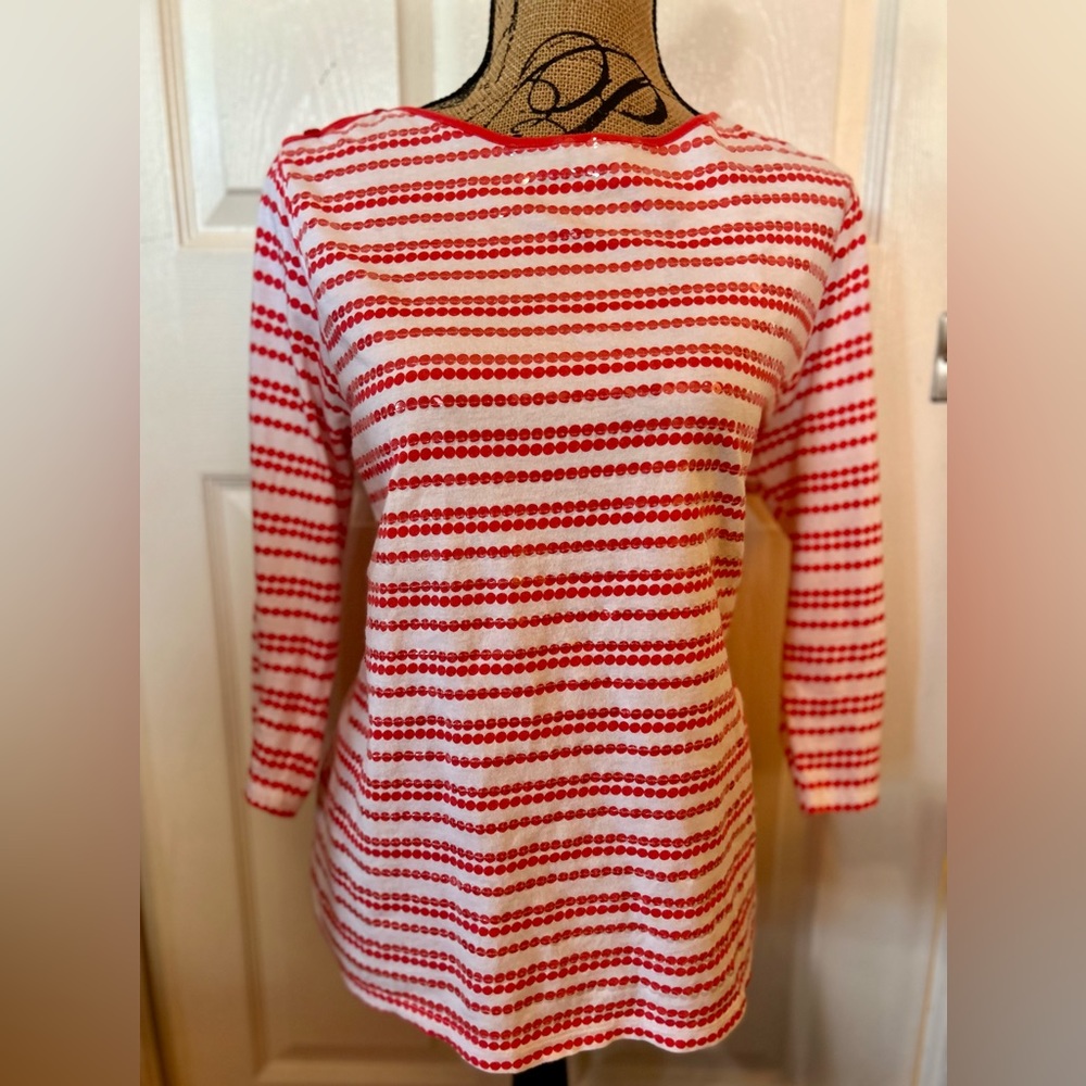 Island Republic Sparkly Striped 3/4 Sleeve Top Shirt Blouse L